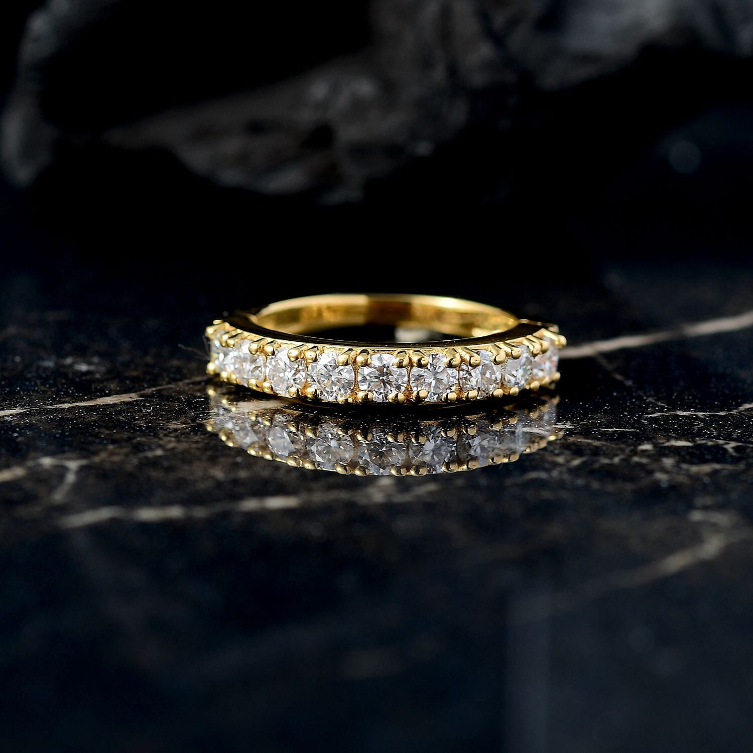 Moissanite Band Ring in 18K Vermeil Yellow Gold Plated Sterling Silver 0.96 Ct.