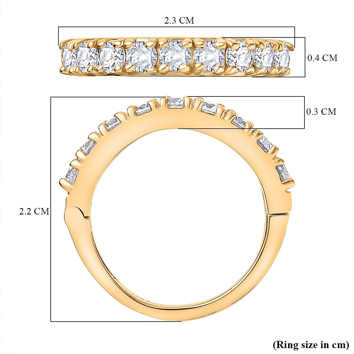 Moissanite Band Ring in 18K Vermeil Yellow Gold Plated Sterling Silver 0.96 Ct.