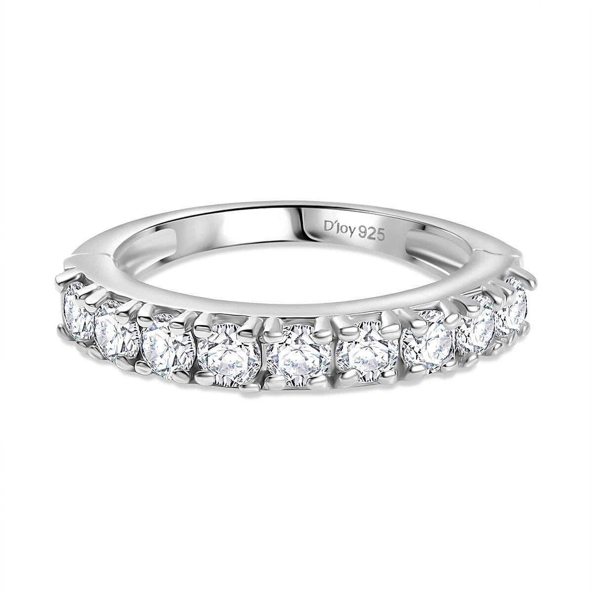 Moissanite Band Ring in Rhodium Overlay Sterling Silver 0.96 Ct.