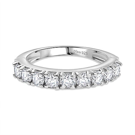Moissanite Band Ring in Rhodium Overlay Sterling Silver 0.96 Ct.