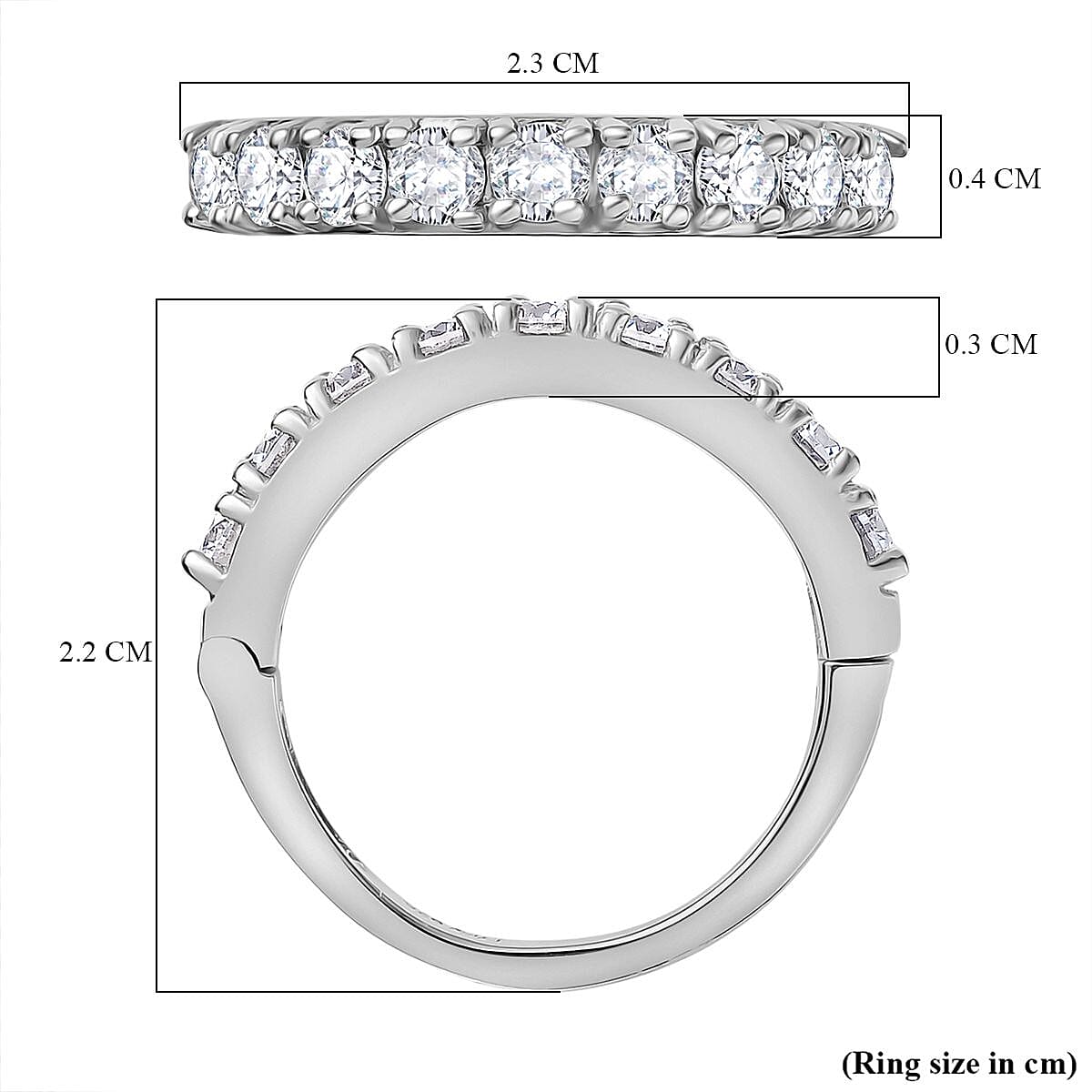 Moissanite Band Ring in Rhodium Overlay Sterling Silver 0.96 Ct.