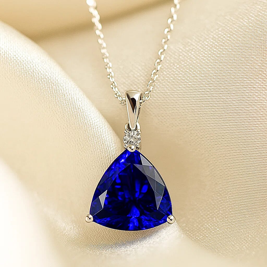 Rhapsody 950 Platinum AAAA Tanzanite & White Diamond (VS-EF) Solitaire Pendant 9.66 Ct, Platinum Wt. 3.64 Gms.