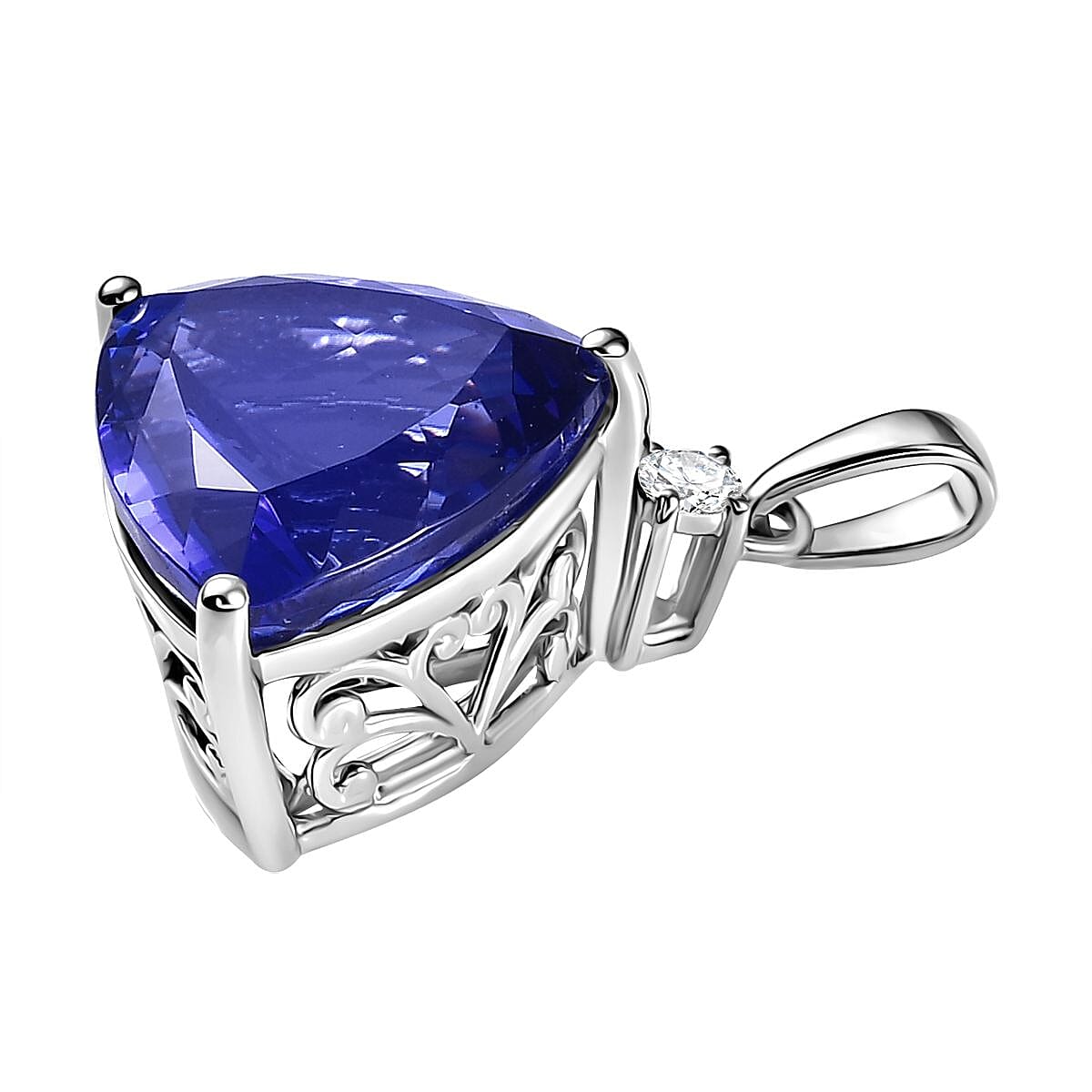 Rhapsody 950 Platinum AAAA Tanzanite & White Diamond (VS-EF) Solitaire Pendant 9.66 Ct, Platinum Wt. 3.64 Gms.