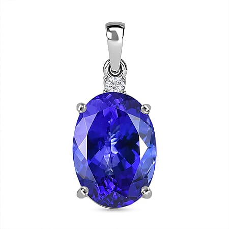 RHAPSODY 8.77 Ct. AAAA Tanzanite, White Diamond Solitaire Pendant in 950 Platinum (VS-EF)
