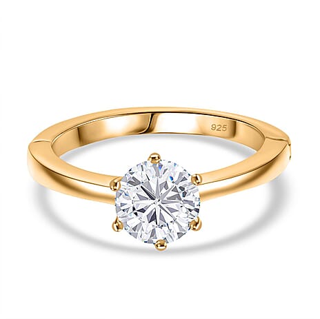 Moissanite Ring in 18K Vermeil Yellow Gold Plated Sterling Silver 0.94 Ct.