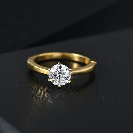 Moissanite Ring in 18K Vermeil Yellow Gold Plated Sterling Silver 0.94 Ct.