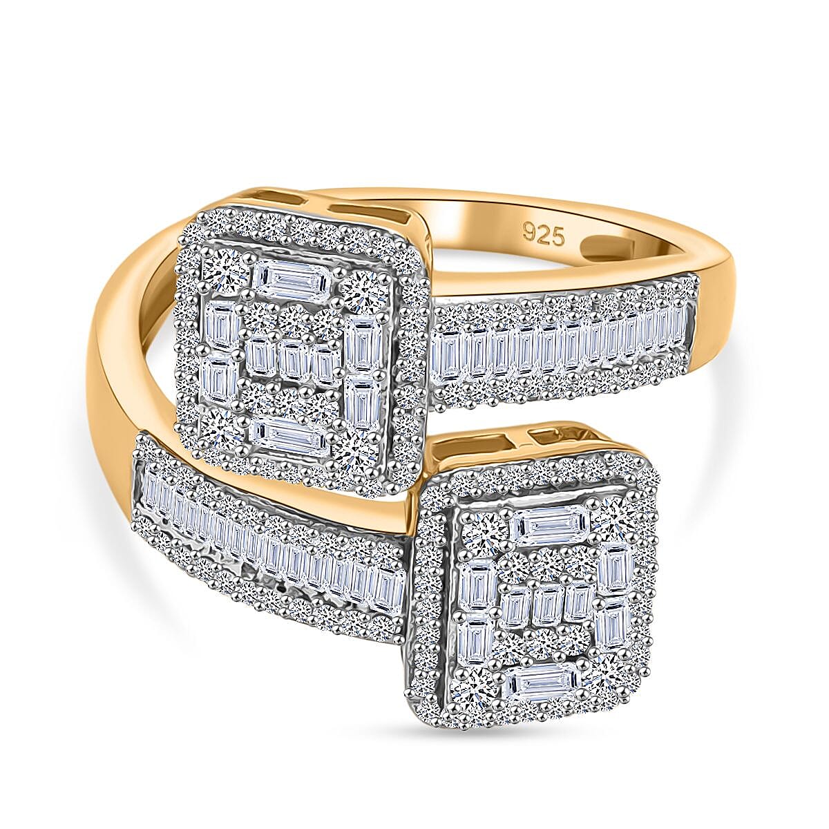 Designer Inspired- Luxuriant Diamond Lab Grown Diamond (SI-G-H) Bypass Ring in 18K Vermeil Yellow Gold Plated Sterling Silver 1.00 Ct.