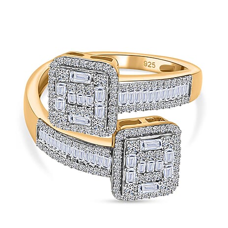 Designer Inspired- Luxuriant Diamond Lab Grown Diamond (SI-G-H) Bypass Ring in 18K Vermeil Yellow Gold Plated Sterling Silver 1.00 Ct.