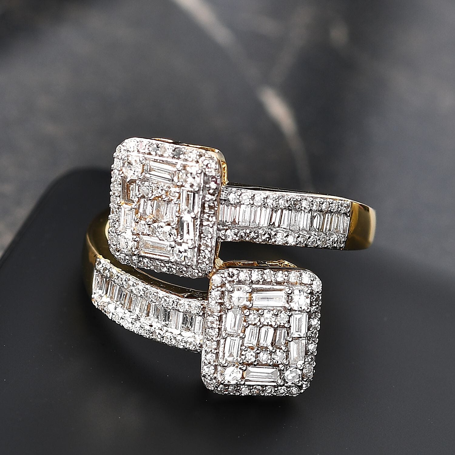 Designer Inspired- Luxuriant Diamond Lab Grown Diamond (SI-G-H) Bypass Ring in 18K Vermeil Yellow Gold Plated Sterling Silver 1.00 Ct.