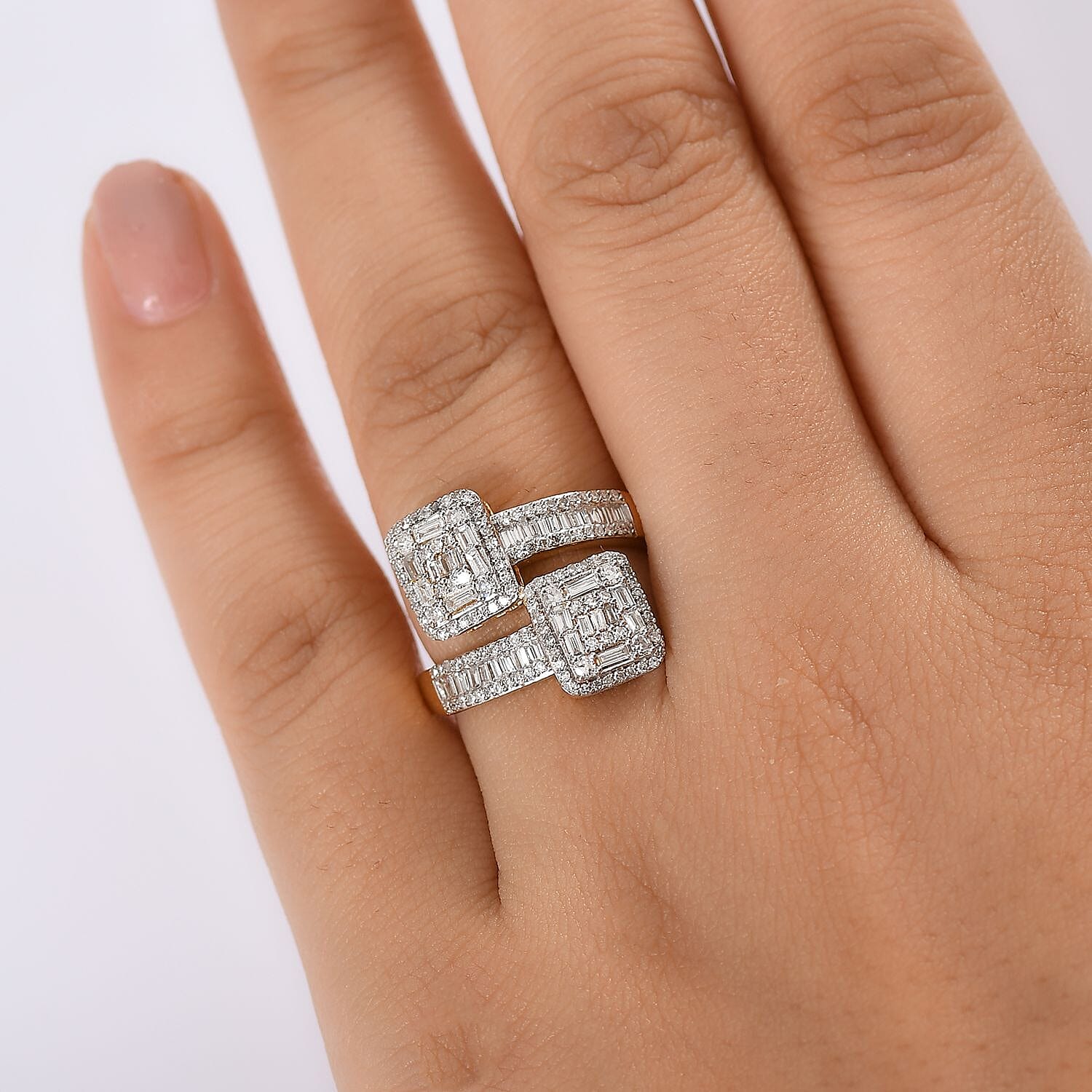 Designer Inspired- Luxuriant Diamond Lab Grown Diamond (SI-G-H) Bypass Ring in 18K Vermeil Yellow Gold Plated Sterling Silver 1.00 Ct.