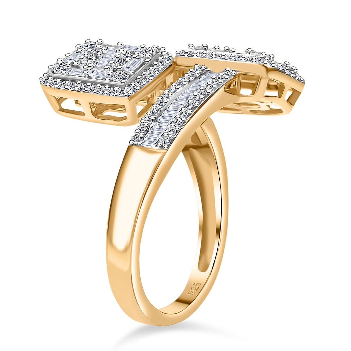 Designer Inspired- Luxuriant Diamond Lab Grown Diamond (SI-G-H) Bypass Ring in 18K Vermeil Yellow Gold Plated Sterling Silver 1.00 Ct.