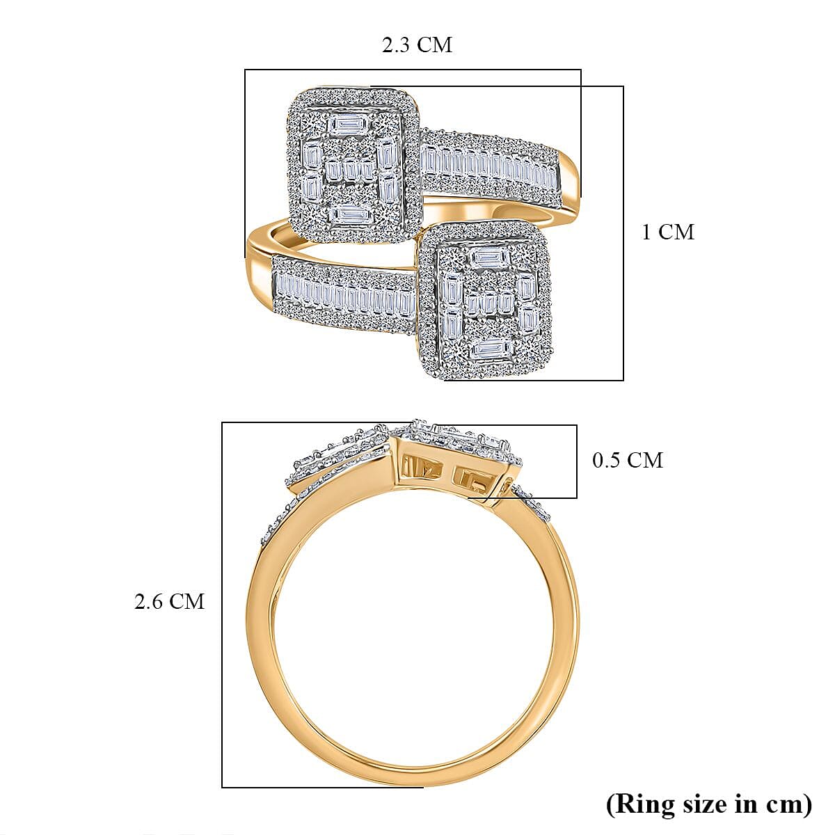 Designer Inspired- Luxuriant Diamond Lab Grown Diamond (SI-G-H) Bypass Ring in 18K Vermeil Yellow Gold Plated Sterling Silver 1.00 Ct.