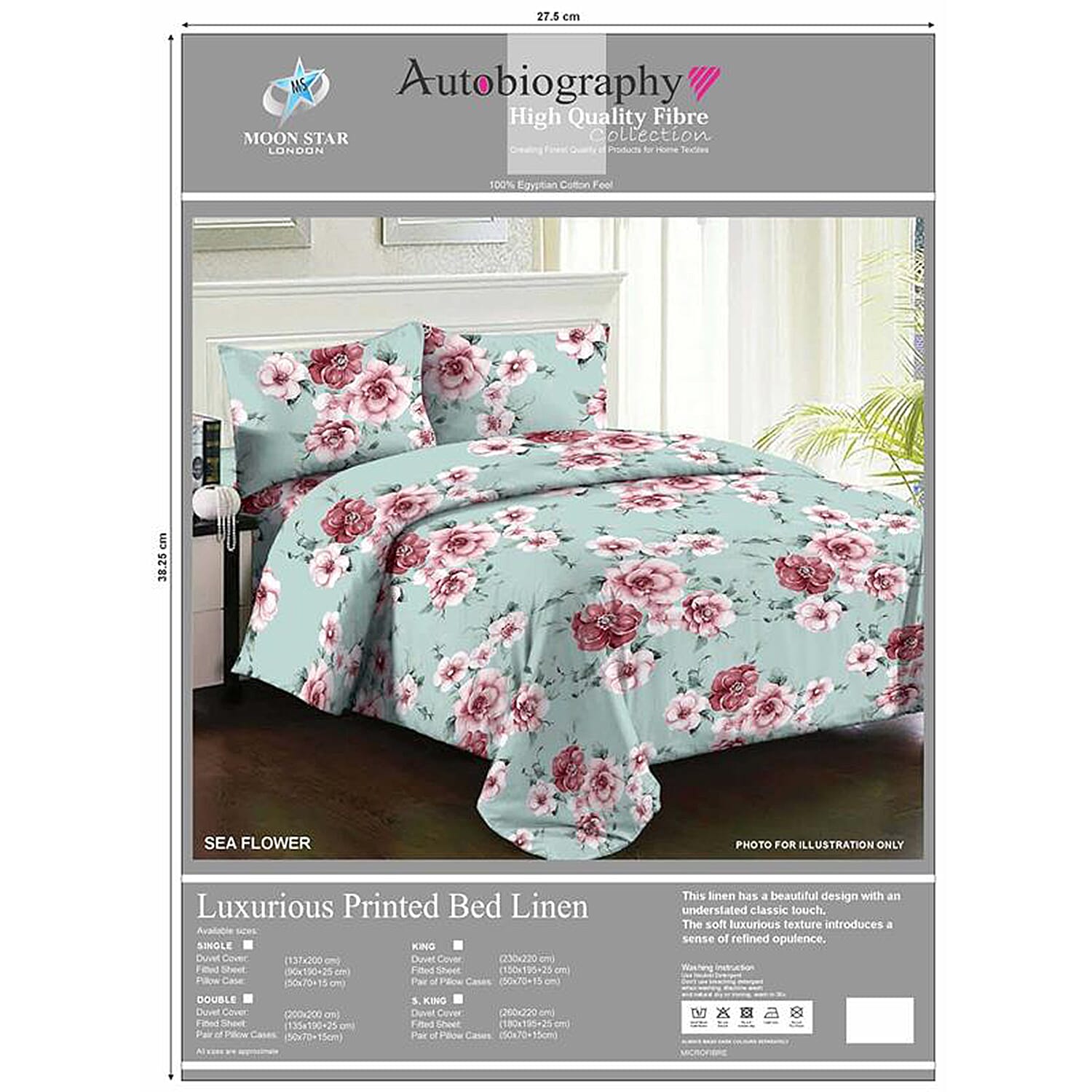 Set of 4  Multi leaves Printed Duvet and Fitted Sheet King Size - Blue