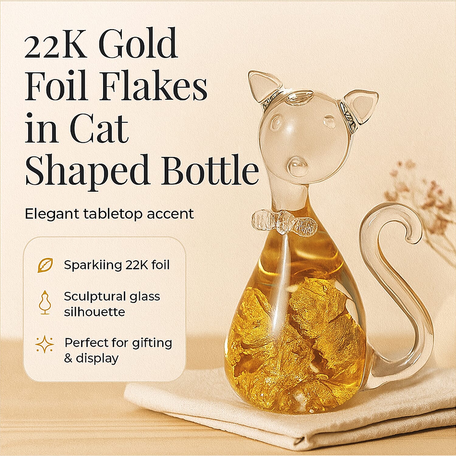22K Gold Foil Flakes in Cat Shaped Bottle
