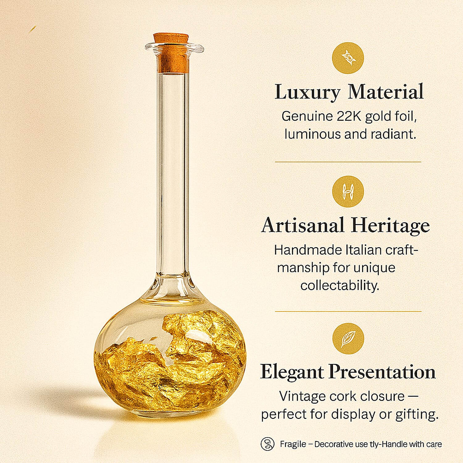 22K Gold Foil Flakes in Vase Shaped Bottle