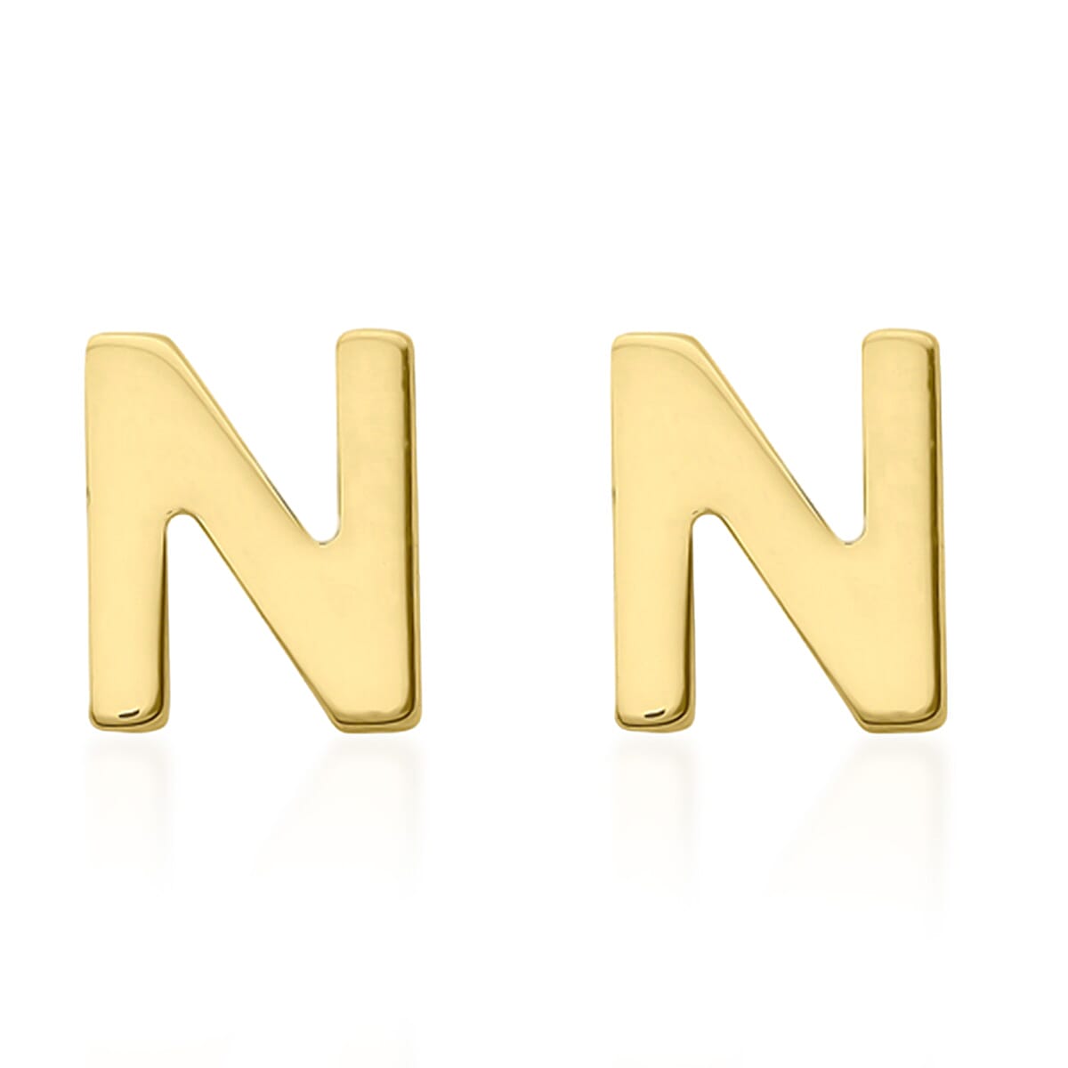 Hatton Garden Closeout Deal - 9K Yellow Gold Initial N Stud Earring with Push Back
