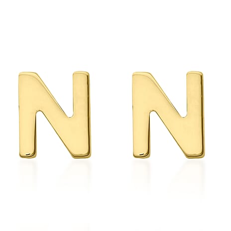 Hatton Garden Closeout Deal - 9K Yellow Gold Initial N Stud Earring with Push Back