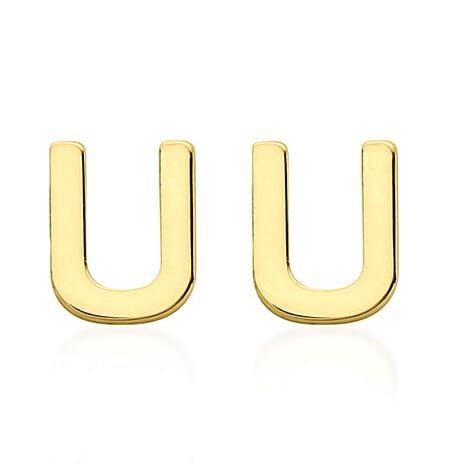 Hatton Garden Closeout Deal - 9K Yellow Gold Initial U Stud Earring with Push Back