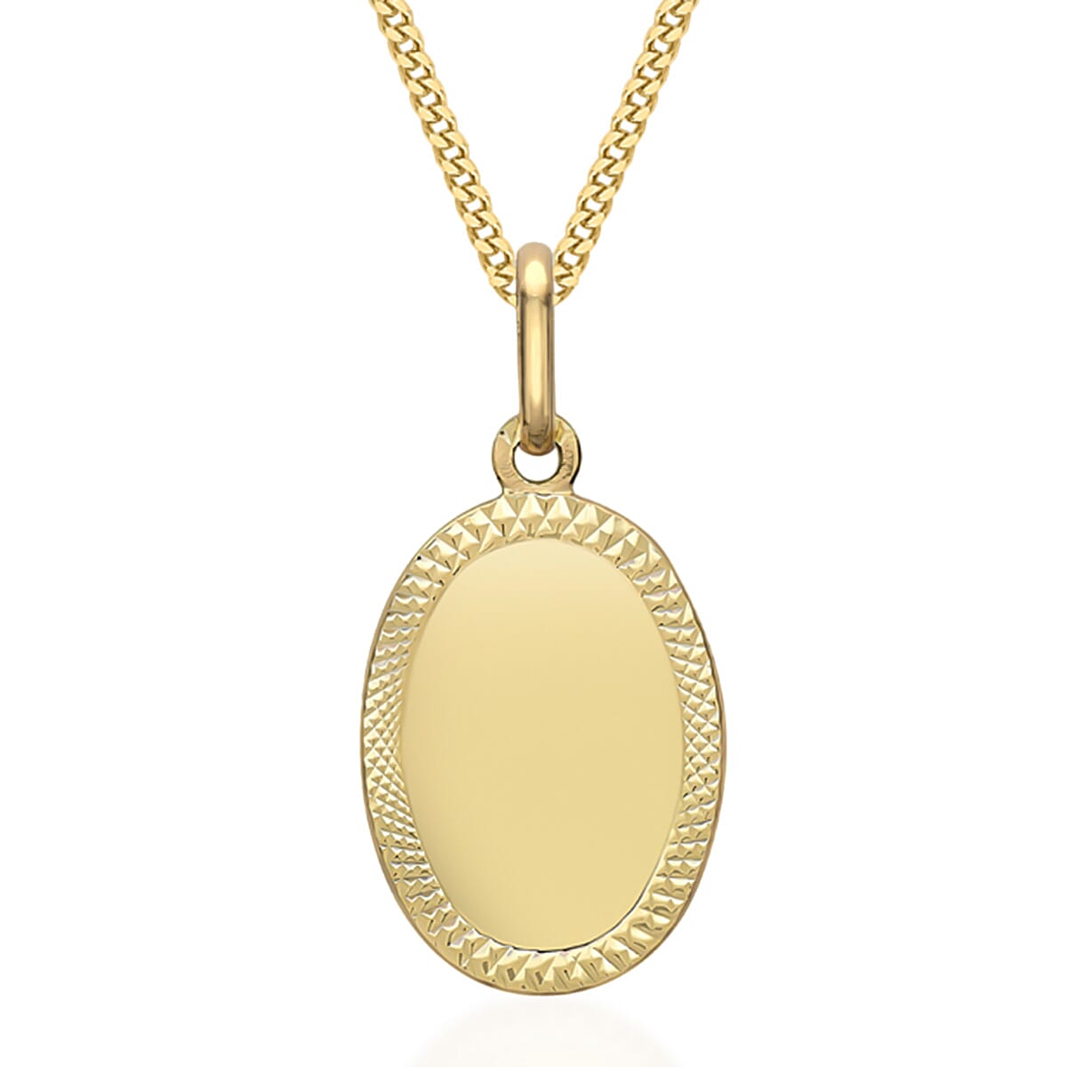 Hatton Garden Closeout Deal - 9K Yellow Gold Diamond Cut Edge Oval Pendant