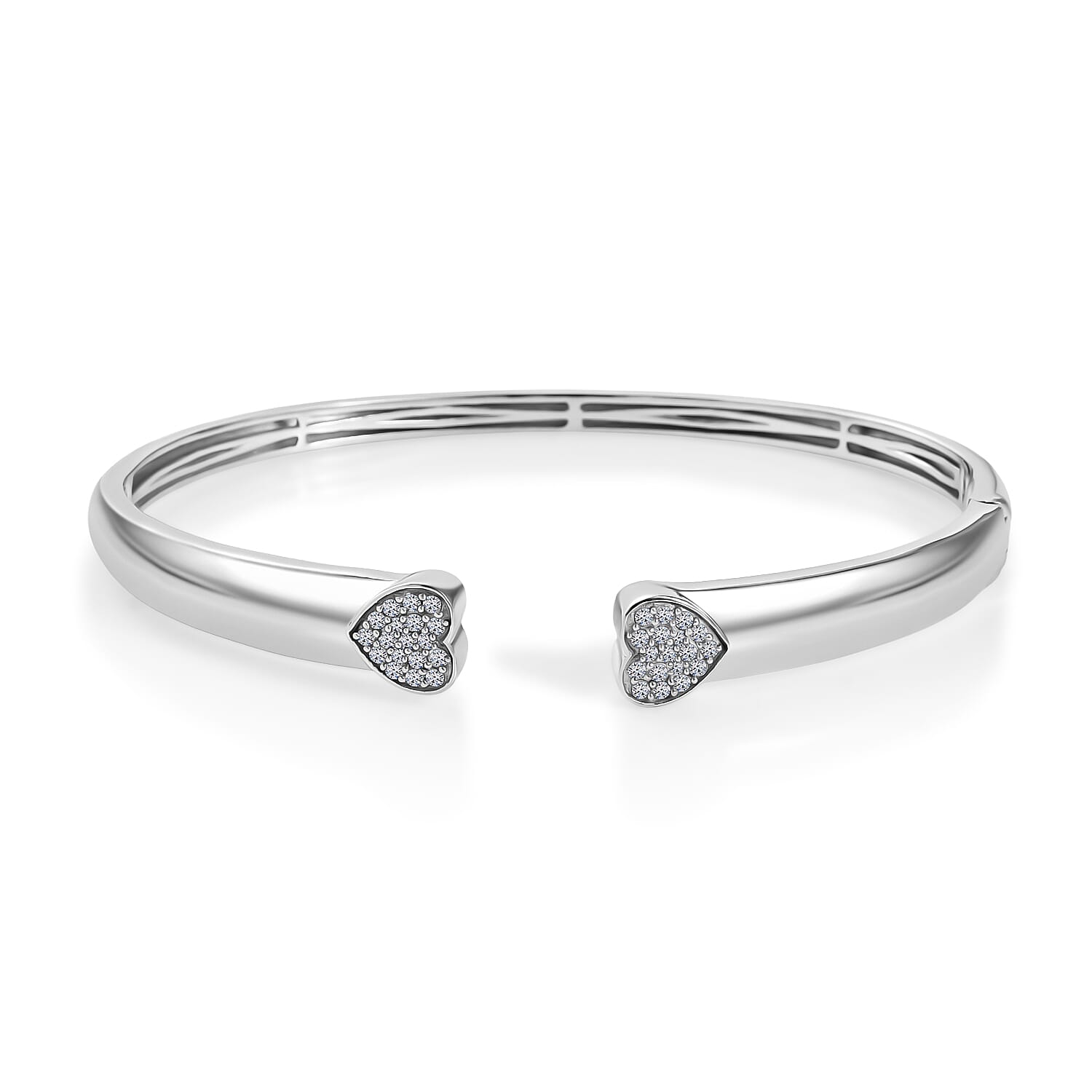 Luxuriant Lab Grown Diamond (SI-GH) Bangle (Size - 7.5) in Rhodium Overlay Sterling Silver 0.50 Ct, Silver Wt. 16.75 Gms.