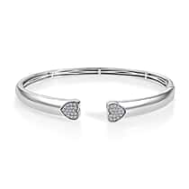 LUXURIANT 0.50 Ct. Lab Grown Diamond (SI-GH) Openable Heart Bangle in Rhodium Overlay Sterling Silver 7.5 Inch