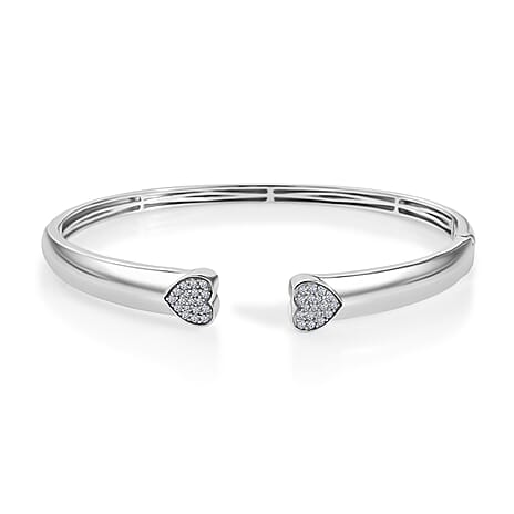 Luxuriant Lab Grown Diamond (SI-GH) Bangle (Size - 7.5) in Rhodium Overlay Sterling Silver 0.50 Ct, Silver Wt. 16.75 Gms.