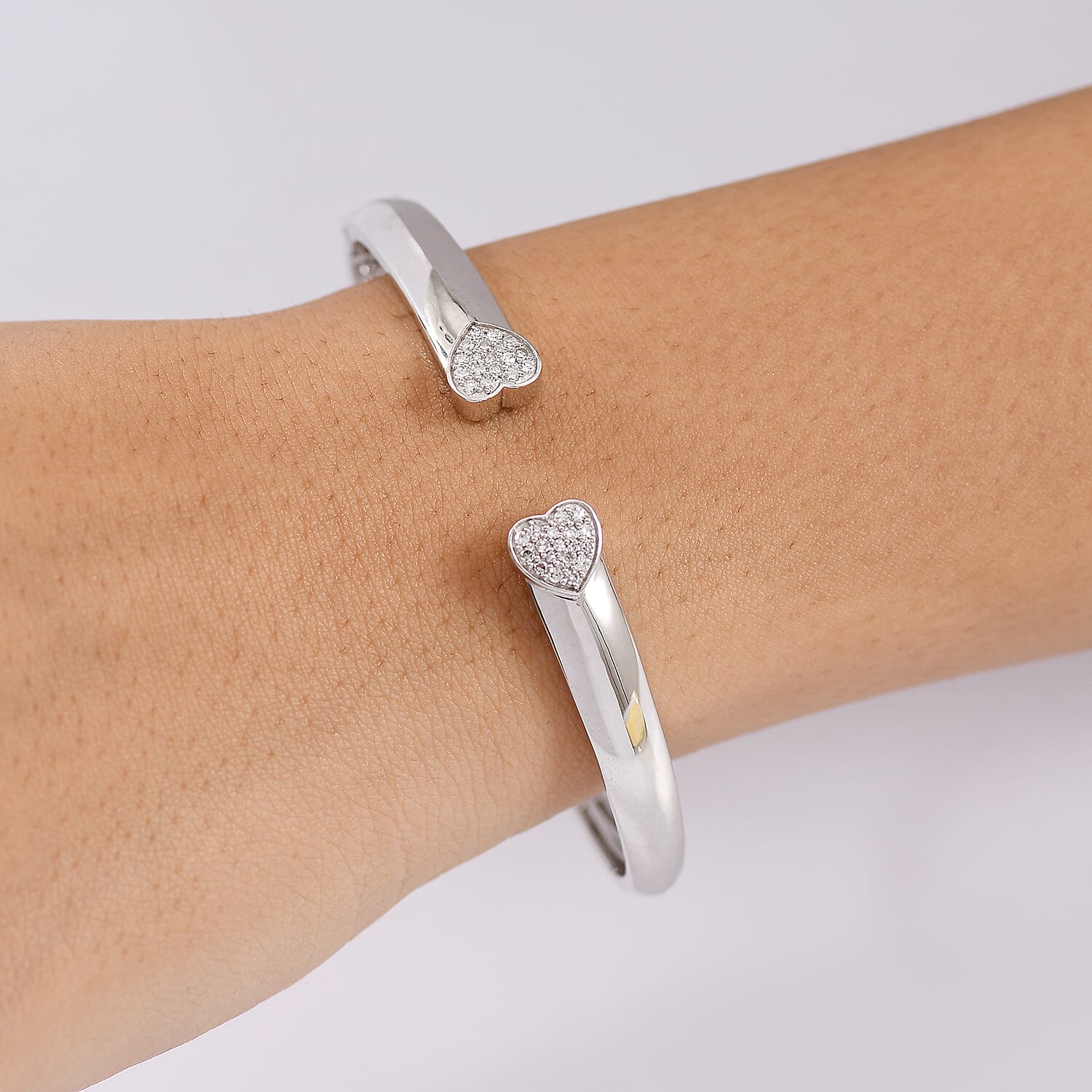 Luxuriant Lab Grown Diamond (SI-GH) Bangle (Size - 7.5) in Rhodium Overlay Sterling Silver 0.50 Ct, Silver Wt. 16.75 Gms.