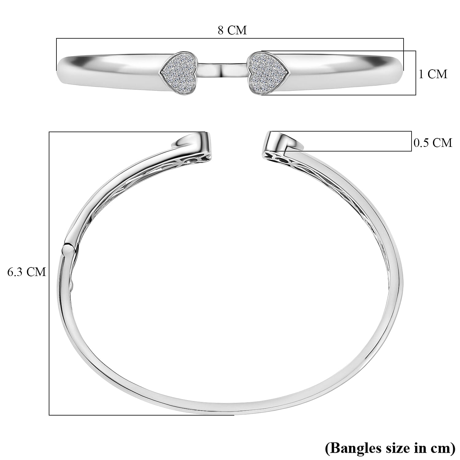 Luxuriant Lab Grown Diamond (SI-GH) Bangle (Size - 7.5) in Rhodium Overlay Sterling Silver 0.50 Ct, Silver Wt. 16.75 Gms.