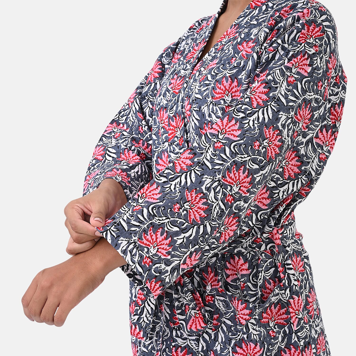 Cotton Printed Robe (Size - One Size) - Navy Blue Pink & Pink