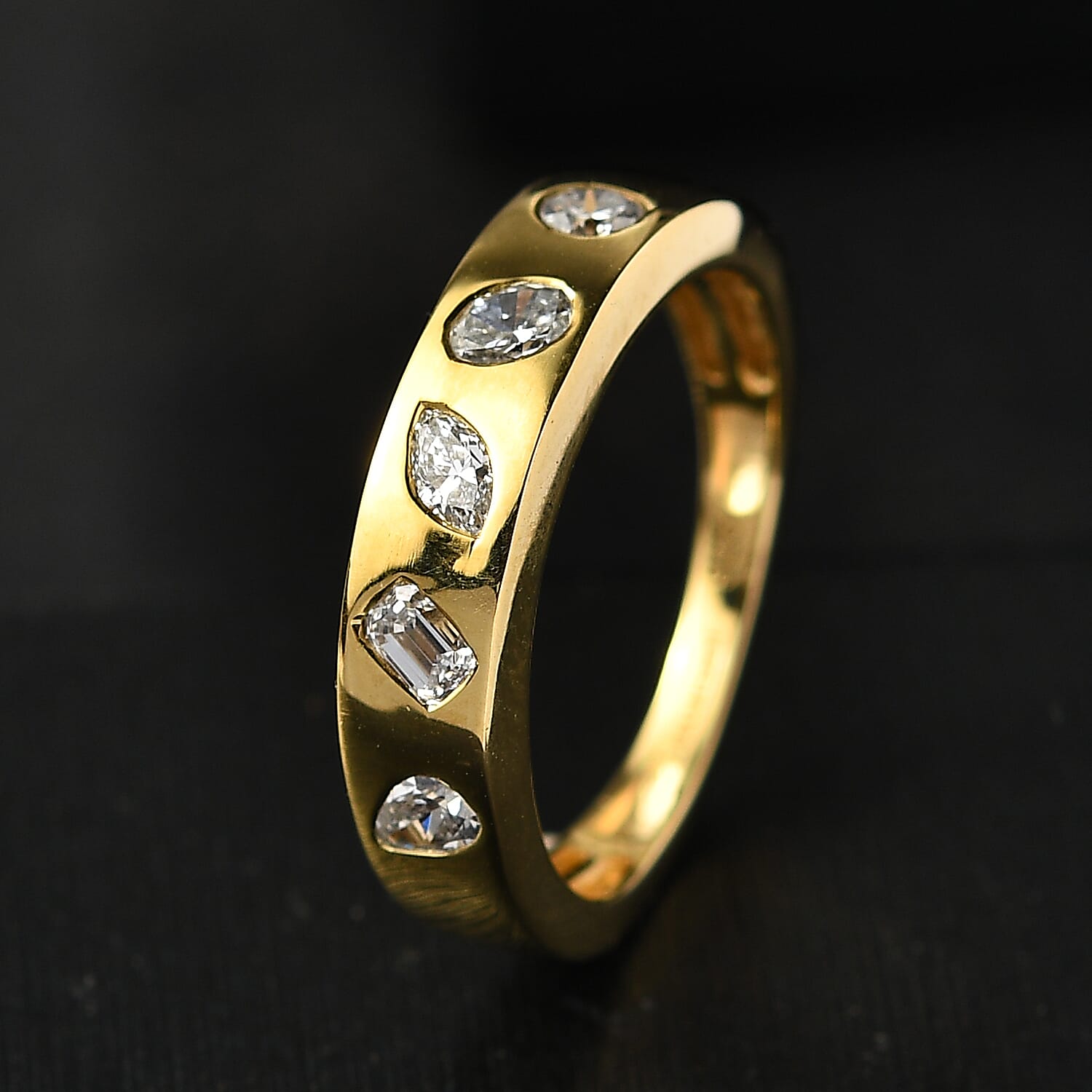 Luxuriant Diamond Lab Grown Diamond (VS-EF) Band Ring in 18K Vermeil Yellow Gold Plated Sterling Silver