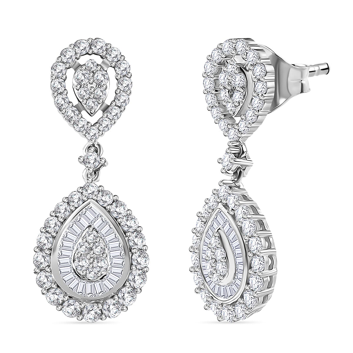 Luxuriant - Lab Grown Diamond (SI-GH) Dangling Earring with Push Back in Rhodium Overlay Sterling Silver 2.00 Ct.