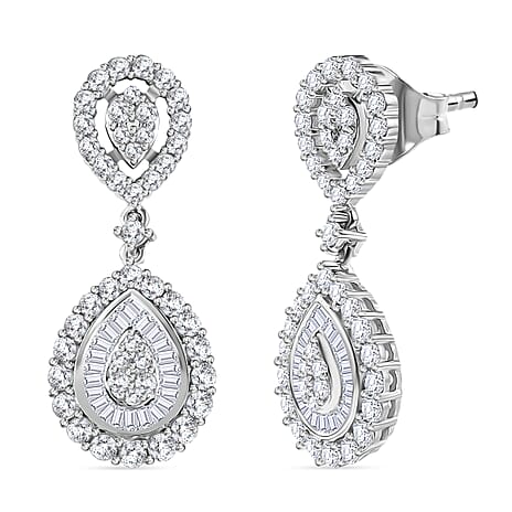 Luxuriant - Lab Grown Diamond (SI-GH) Dangling Earring with Push Back in Rhodium Overlay Sterling Silver 2.00 Ct.