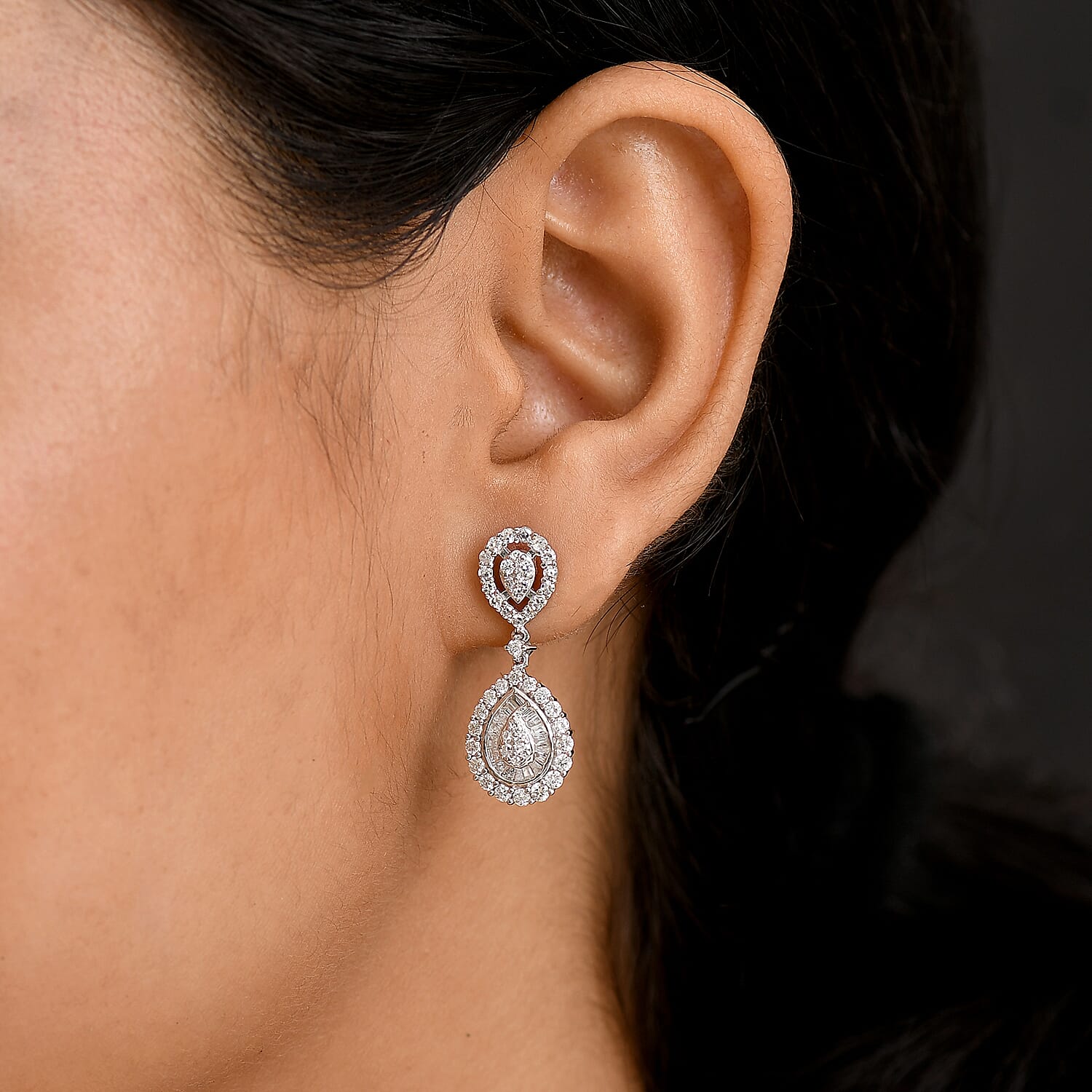 Luxuriant - Lab Grown Diamond (SI-GH) Dangling Earring with Push Back in Rhodium Overlay Sterling Silver 2.00 Ct.