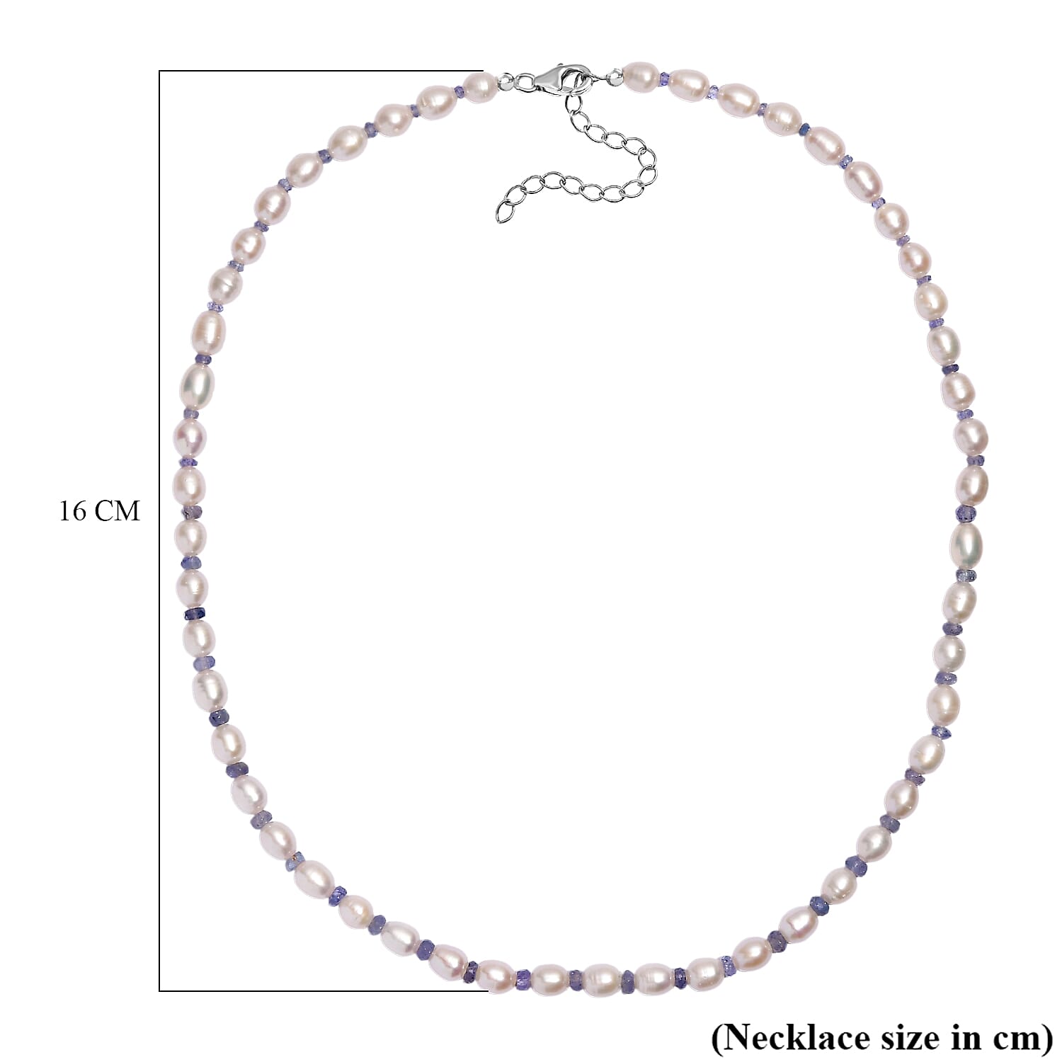 White Fresh Water Pearl & Tanzanite Necklace (Size 18) in Rhodium Overlay Sterling Silver 90.00 Ct.