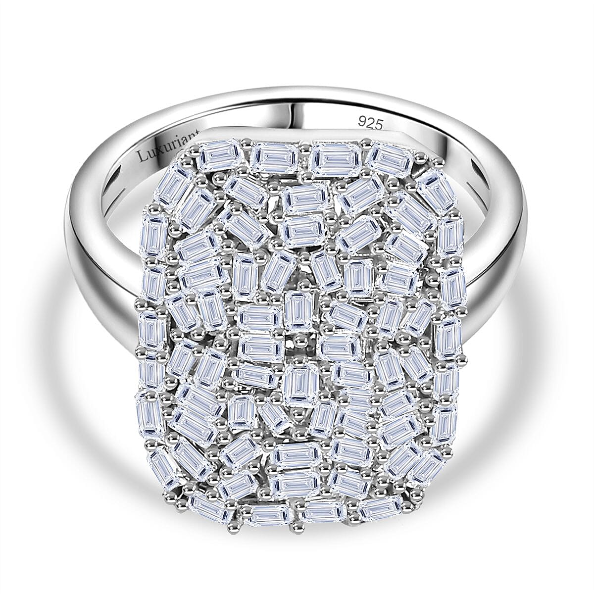 Designer Inspired- Luxuriant Diamond Lab Grown Diamond (SI-G-H) Firecracker Ring in Rhodium Overlay Sterling Silver 1.00 Ct.