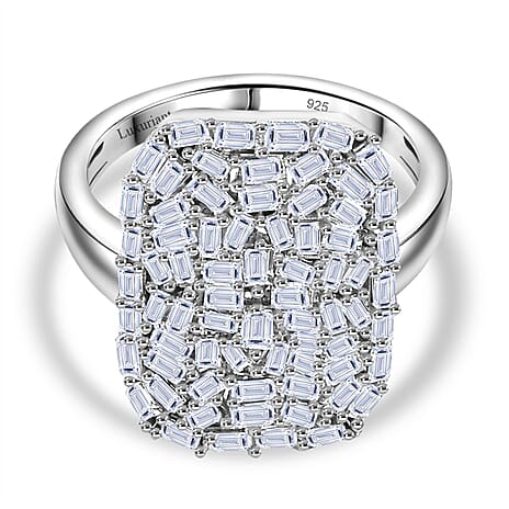 Designer Inspired- Luxuriant Diamond Lab Grown Diamond (SI-G-H) Firecracker Ring in Rhodium Overlay Sterling Silver 1.00 Ct.