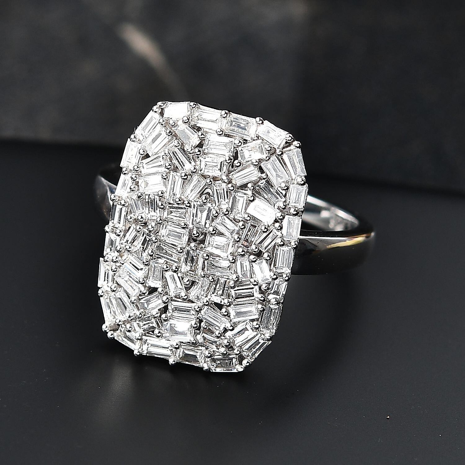 Designer Inspired- Luxuriant Diamond Lab Grown Diamond (SI-G-H) Firecracker Ring in Rhodium Overlay Sterling Silver 1.00 Ct.
