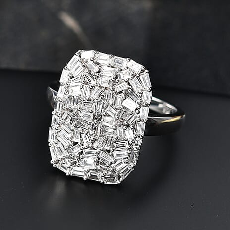 Designer Inspired- Luxuriant Diamond Lab Grown Diamond (SI-G-H) Firecracker Ring in Rhodium Overlay Sterling Silver 1.00 Ct.
