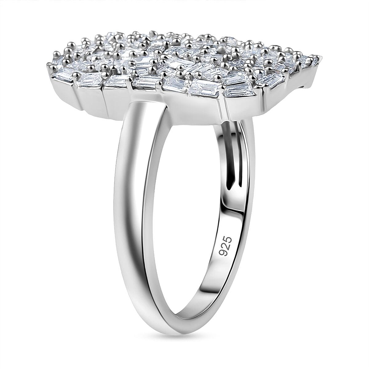 Designer Inspired- Luxuriant Diamond Lab Grown Diamond (SI-G-H) Firecracker Ring in Rhodium Overlay Sterling Silver 1.00 Ct.