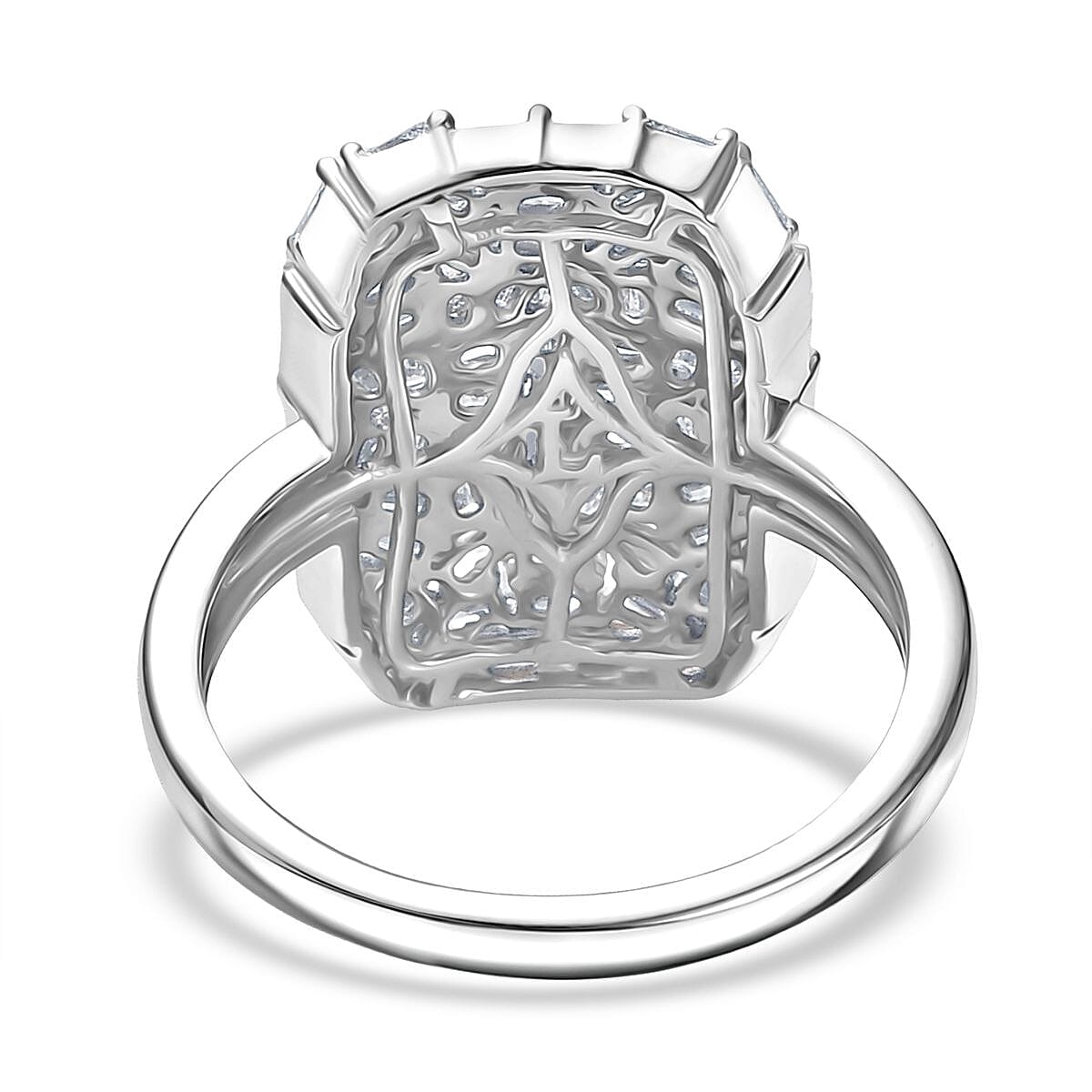 Designer Inspired- Luxuriant Diamond Lab Grown Diamond (SI-G-H) Firecracker Ring in Rhodium Overlay Sterling Silver 1.00 Ct.