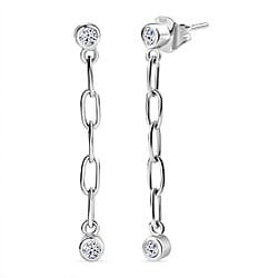LUXURIANT Lab Grown Diamond Dangling Earring with Push Back in Rhodium Overlay Sterling Silver (SI-GH)