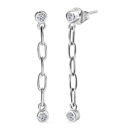 LUXURIANT Lab Grown Diamond Dangling Earring with Push Back in Rhodium Overlay Sterling Silver (SI-GH) LUXURIANT Lab Grown Diamond Dangling Earring with Push Back in Rhodium Overlay Sterling Silver (SI-GH)