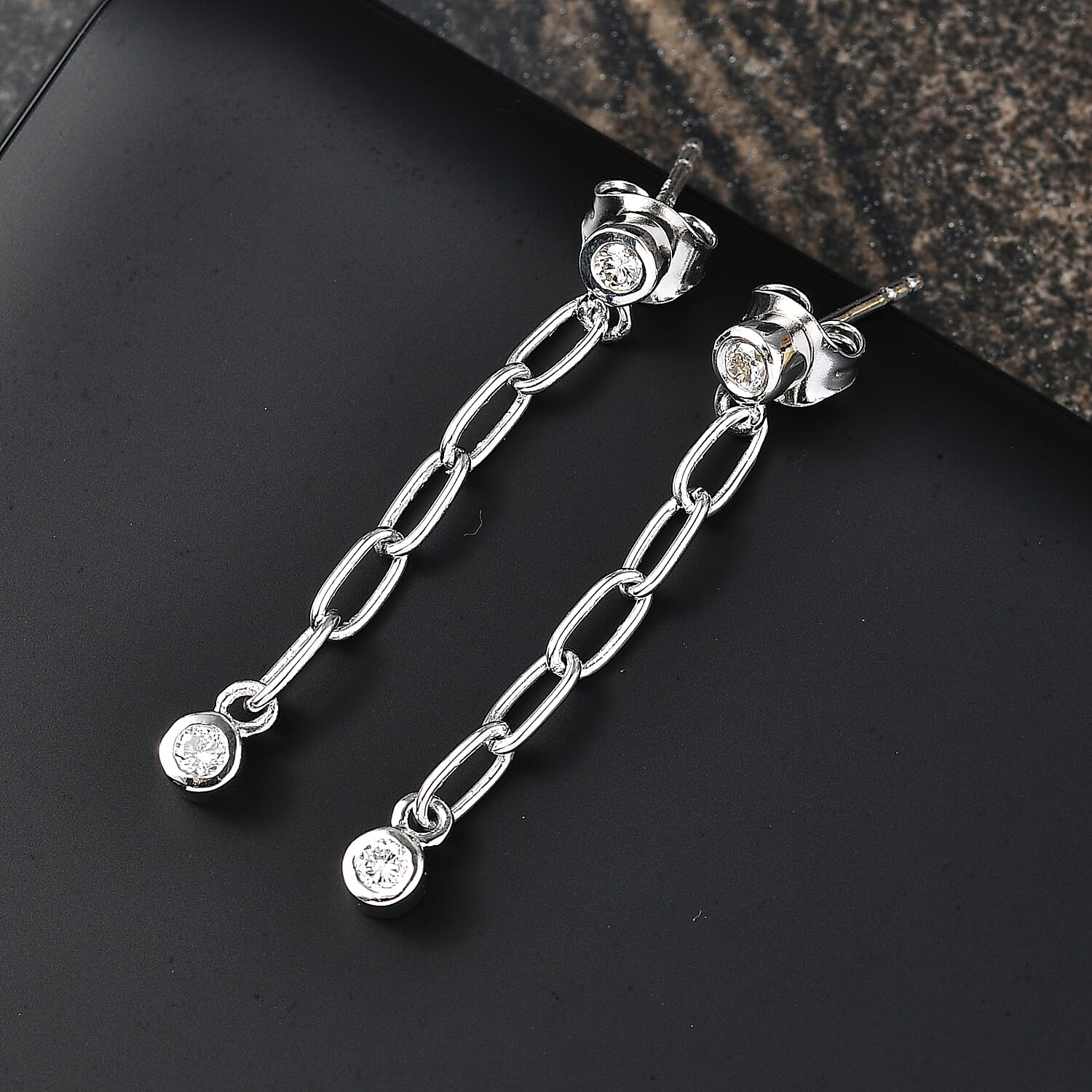 Luxuriant Diamond Lab Grown Diamond (SI-GH) Dangling Earring with Push Back in Rhodium Overlay Sterling Silver