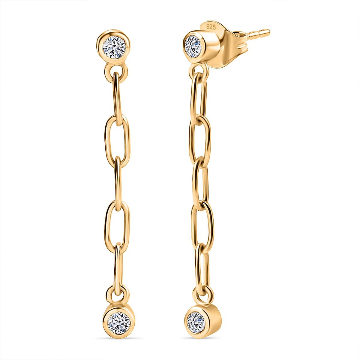 Luxuriant Diamond Lab Grown Diamond (SI-GH) Dangling Earring with Push Back in 18K Vermeil Yellow Gold Plated Sterling Silver
