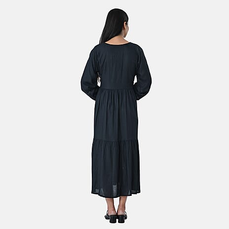 Sukriti Rayon Dobby Floral Embroidered Dress (Size M) - Black - Red