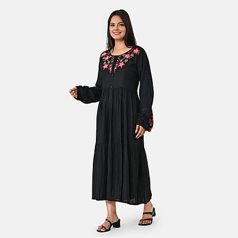 Rayon Printed Dress (Size - XXL) - Black & Black