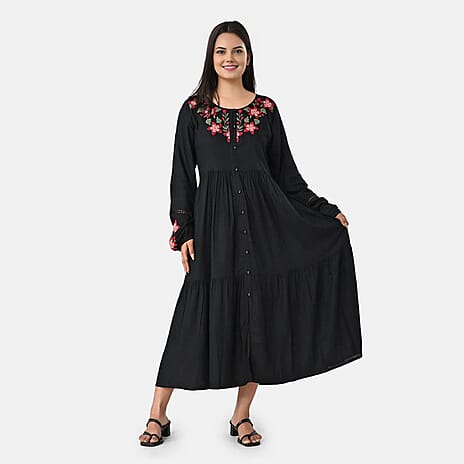 Rayon Printed Dress (Size - XXL) - Black & Black
