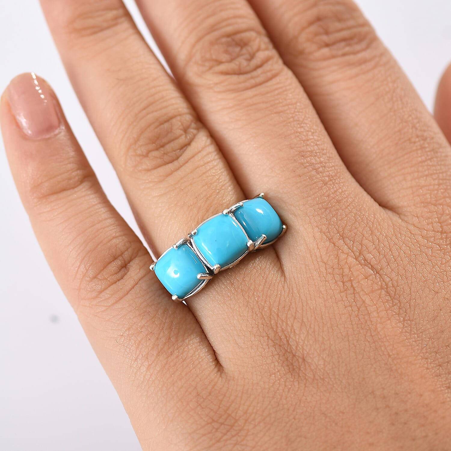 Luxuriant Diamond Sleeping Beauty Turquoise & Lab Grown Diamond (SI-GH) Ring in Rhodium Overlay Sterling Silver 6.32 Ct.