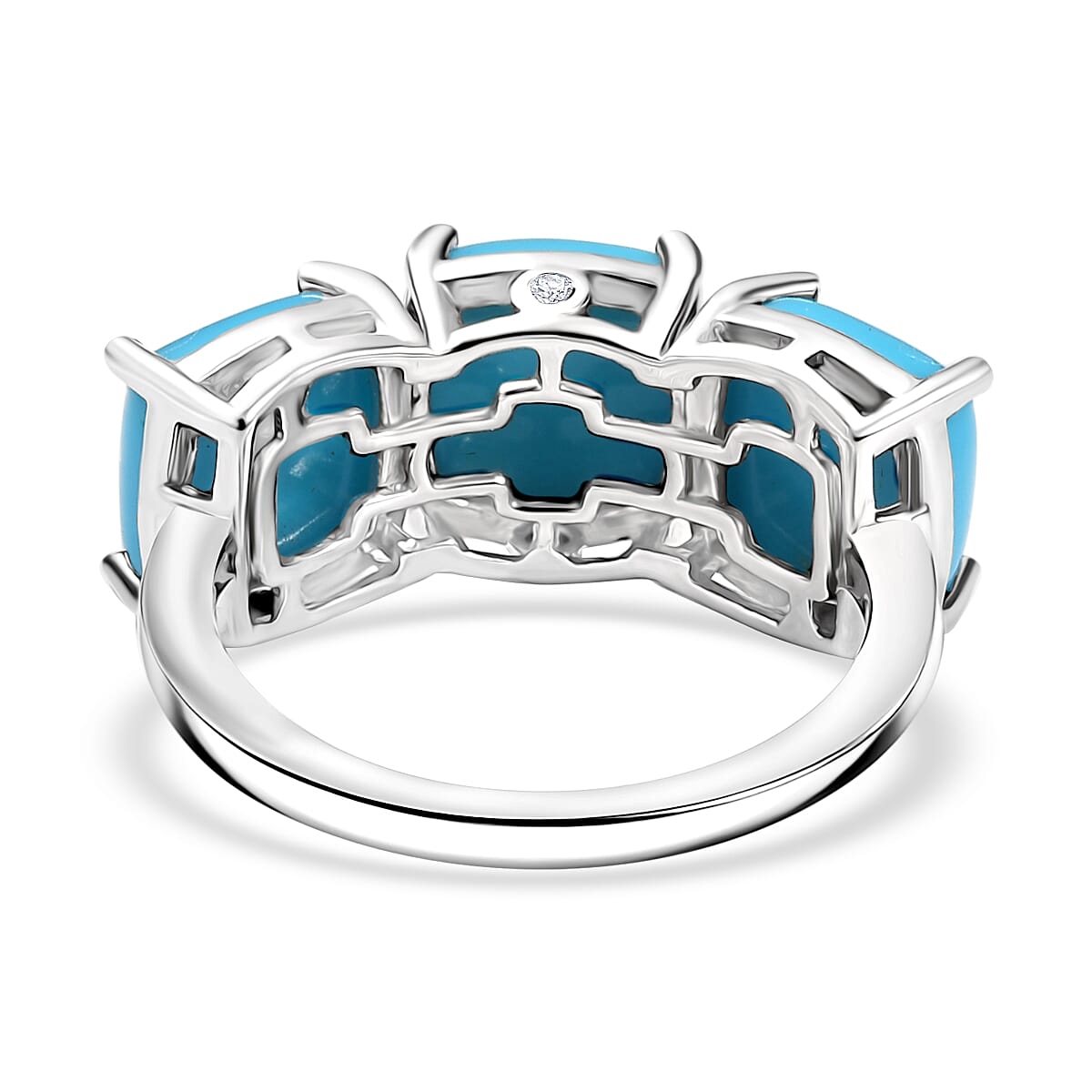 Luxuriant Diamond Sleeping Beauty Turquoise & Lab Grown Diamond (SI-GH) Ring in Rhodium Overlay Sterling Silver 6.32 Ct.