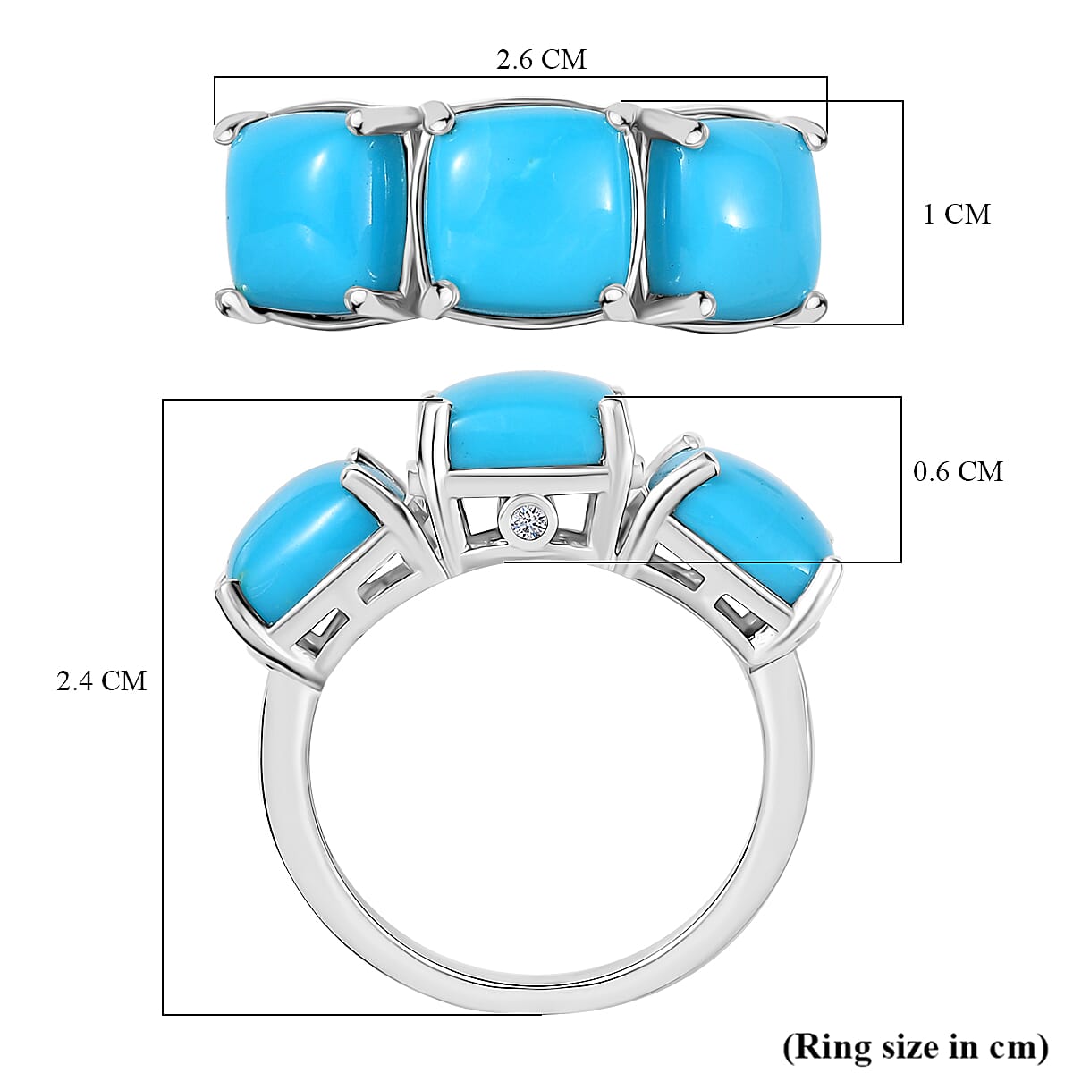 Luxuriant Diamond Sleeping Beauty Turquoise & Lab Grown Diamond (SI-GH) Ring in Rhodium Overlay Sterling Silver 6.32 Ct.